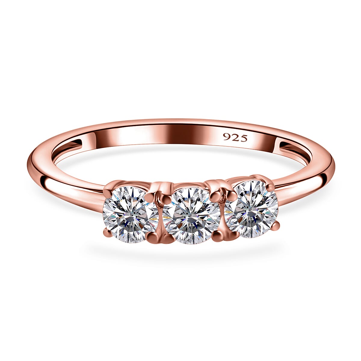 Finest CZ 3 Stone Ring in 18K Rose Gold Vermeil Plated Sterling Silver 7665274 0