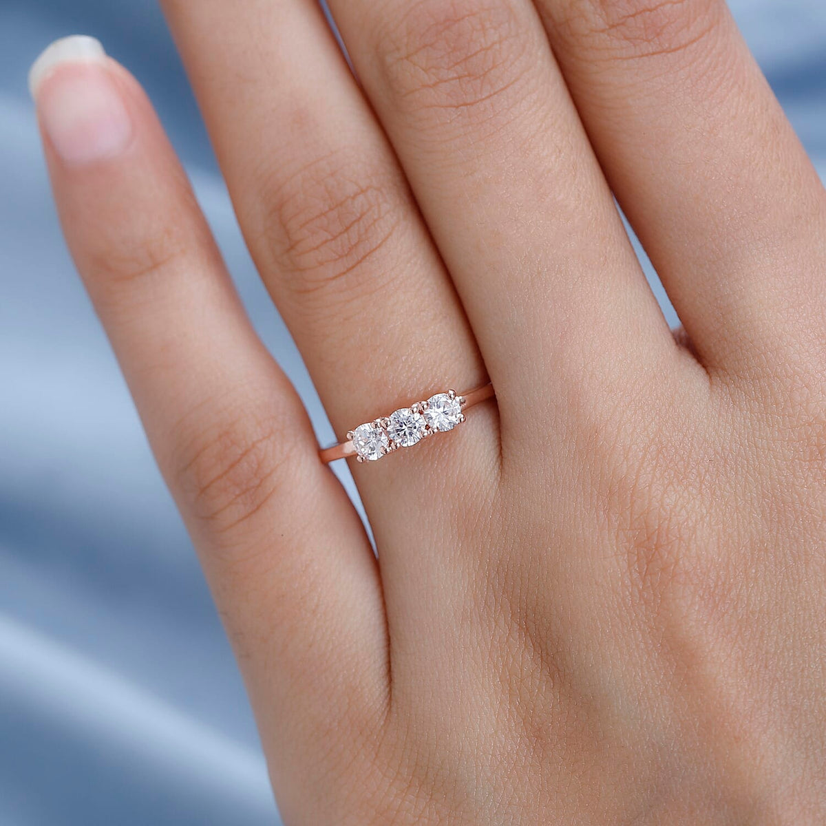 Finest CZ 3 Stone Ring in 18K Rose Gold Vermeil Plated Sterling Silver 7665274 2
