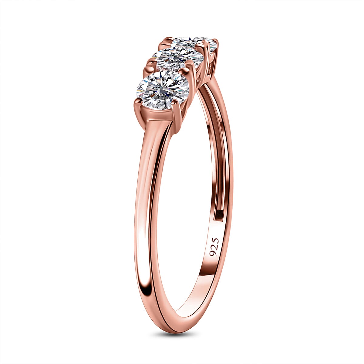 Finest CZ 3 Stone Ring in 18K Rose Gold Vermeil Plated Sterling Silver 7665274 3
