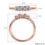 Finest CZ 3 Stone Ring in 18K Rose Gold Vermeil Plated Sterling Silver