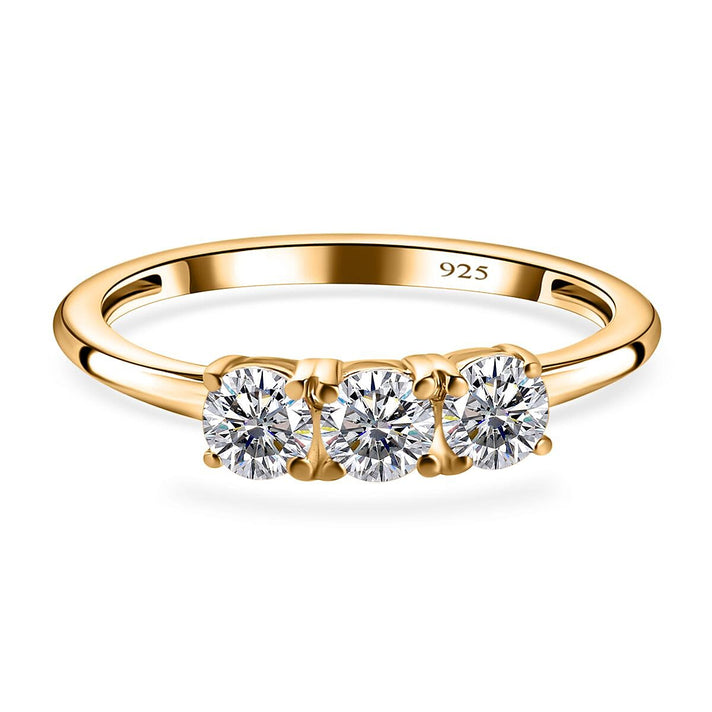 Finest CZ 3 Stone Ring in 18K Yellow Gold Vermeil Plated Sterling Silver 7665287 1