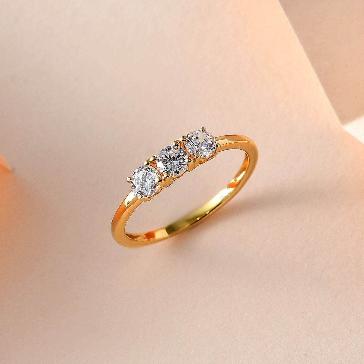 Finest CZ 3 Stone Ring in 18K Yellow Gold Vermeil Plated Sterling Silver 7665287 2