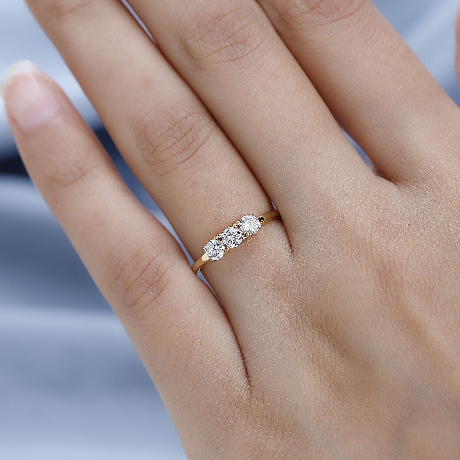 Finest CZ 3 Stone Ring in 18K Yellow Gold Vermeil Plated Sterling Silver 7665287 3