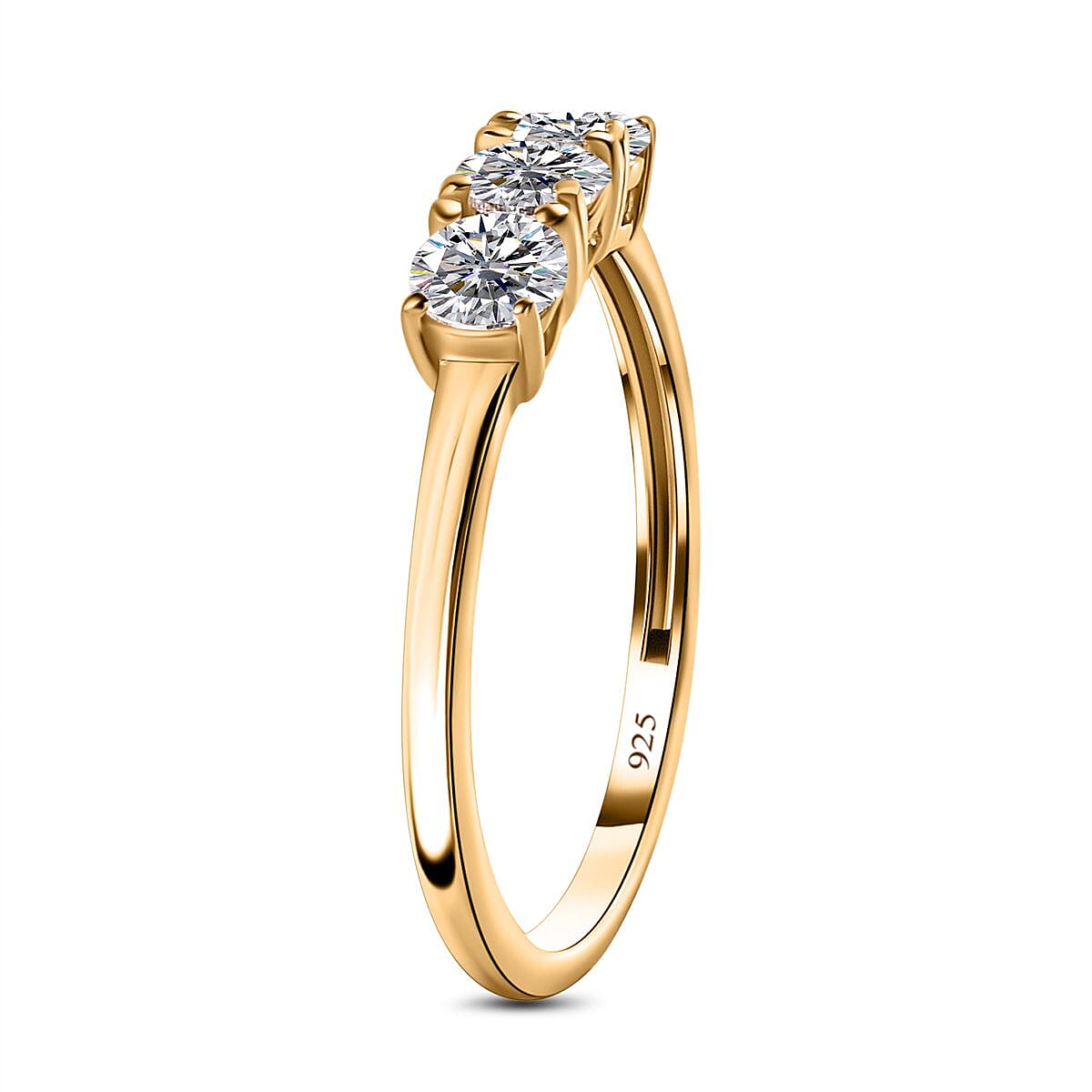 Finest CZ 3 Stone Ring in 18K Yellow Gold Vermeil Plated Sterling Silver 7665287 4