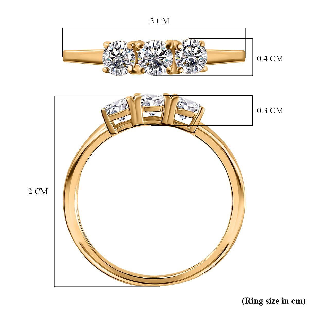 Finest CZ 3 Stone Ring in 18K Yellow Gold Vermeil Plated Sterling Silver 7665287 6