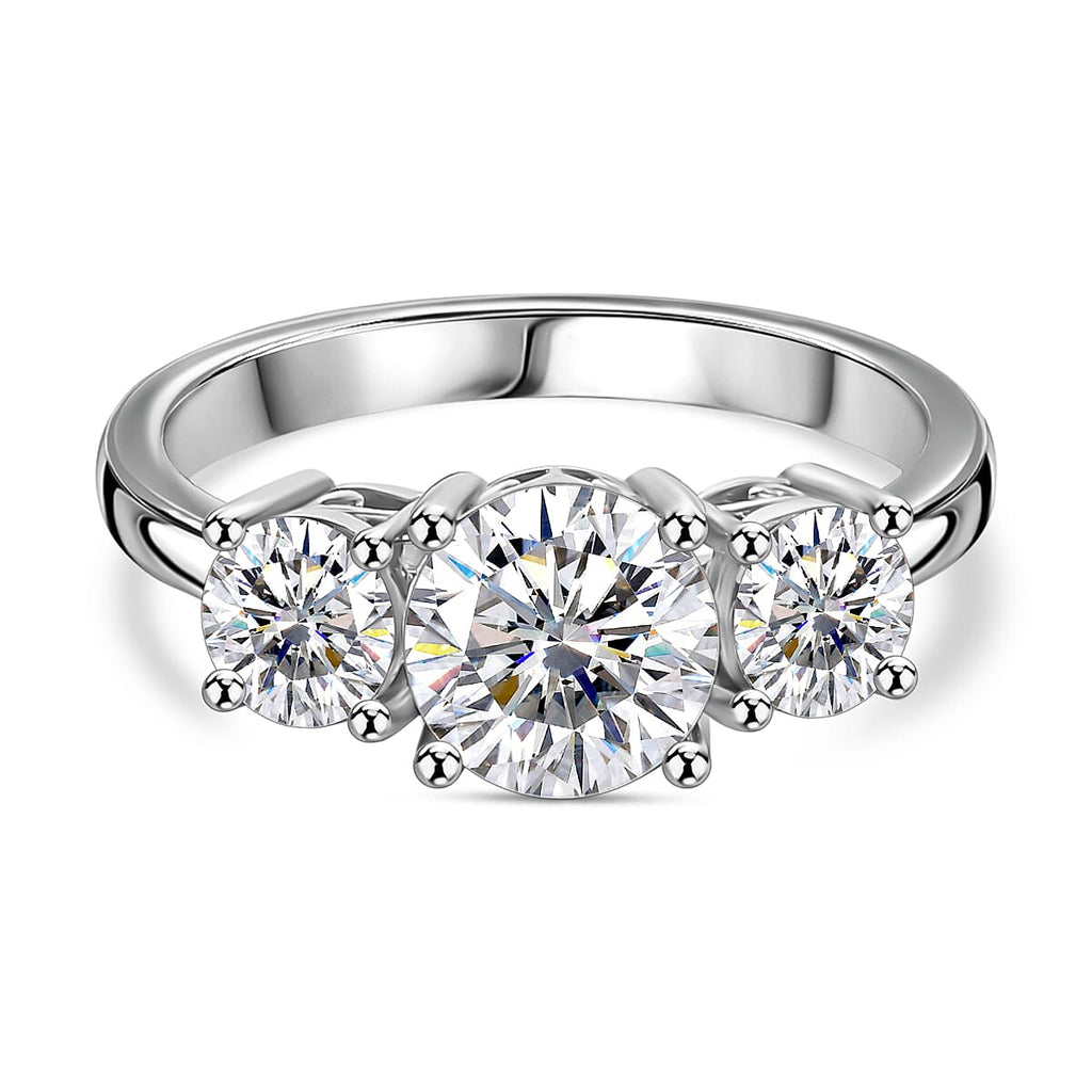 J Francis - Swarovski Zirconia 3 Stone Ring in Rhodium Overlay Sterling Silver 3.75 Ct.