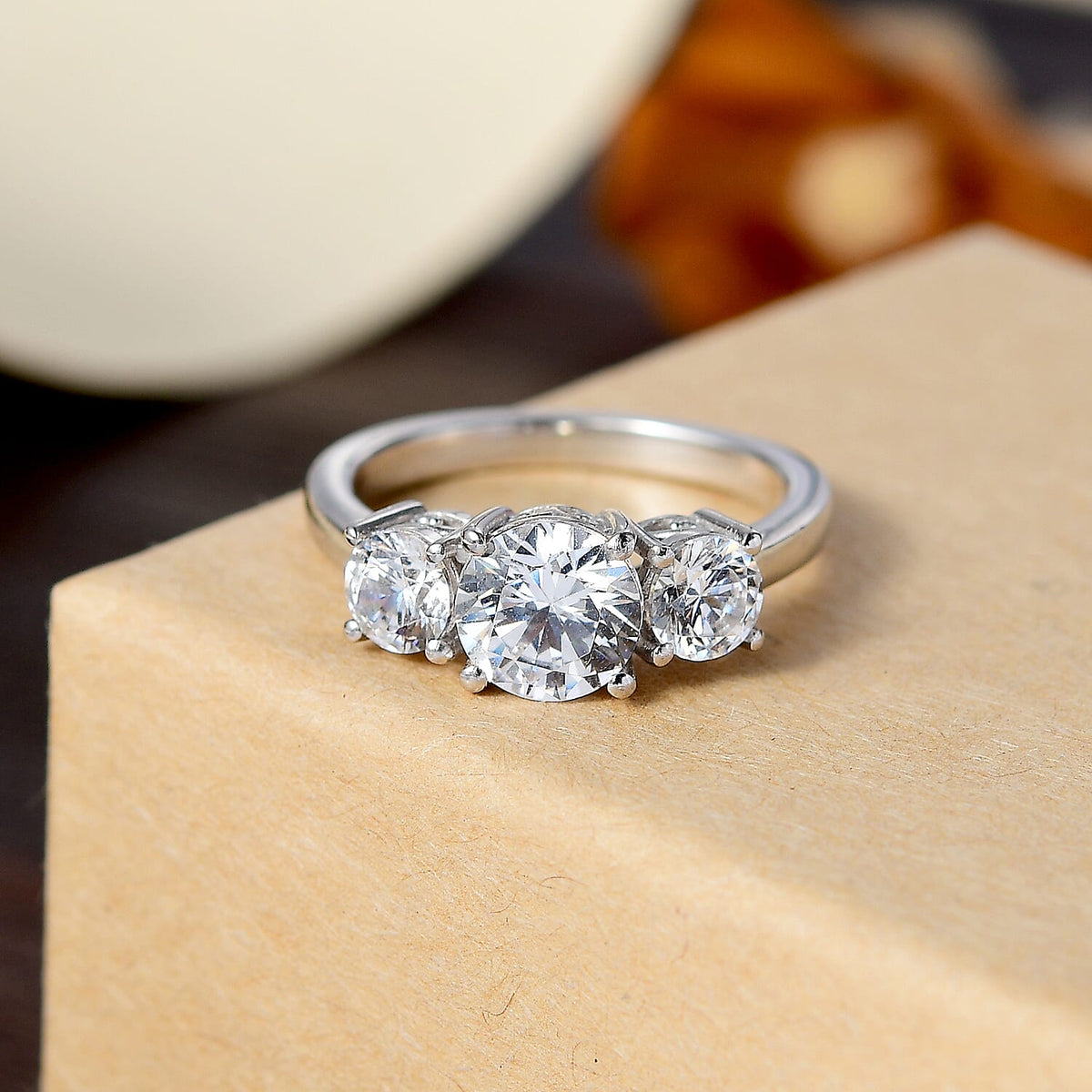 J Francis - SWAROVSKI ZIRCONIA 3-Stone Ring in Rhodium Plated Sterling Silver 3.75 ct. 7876881 1