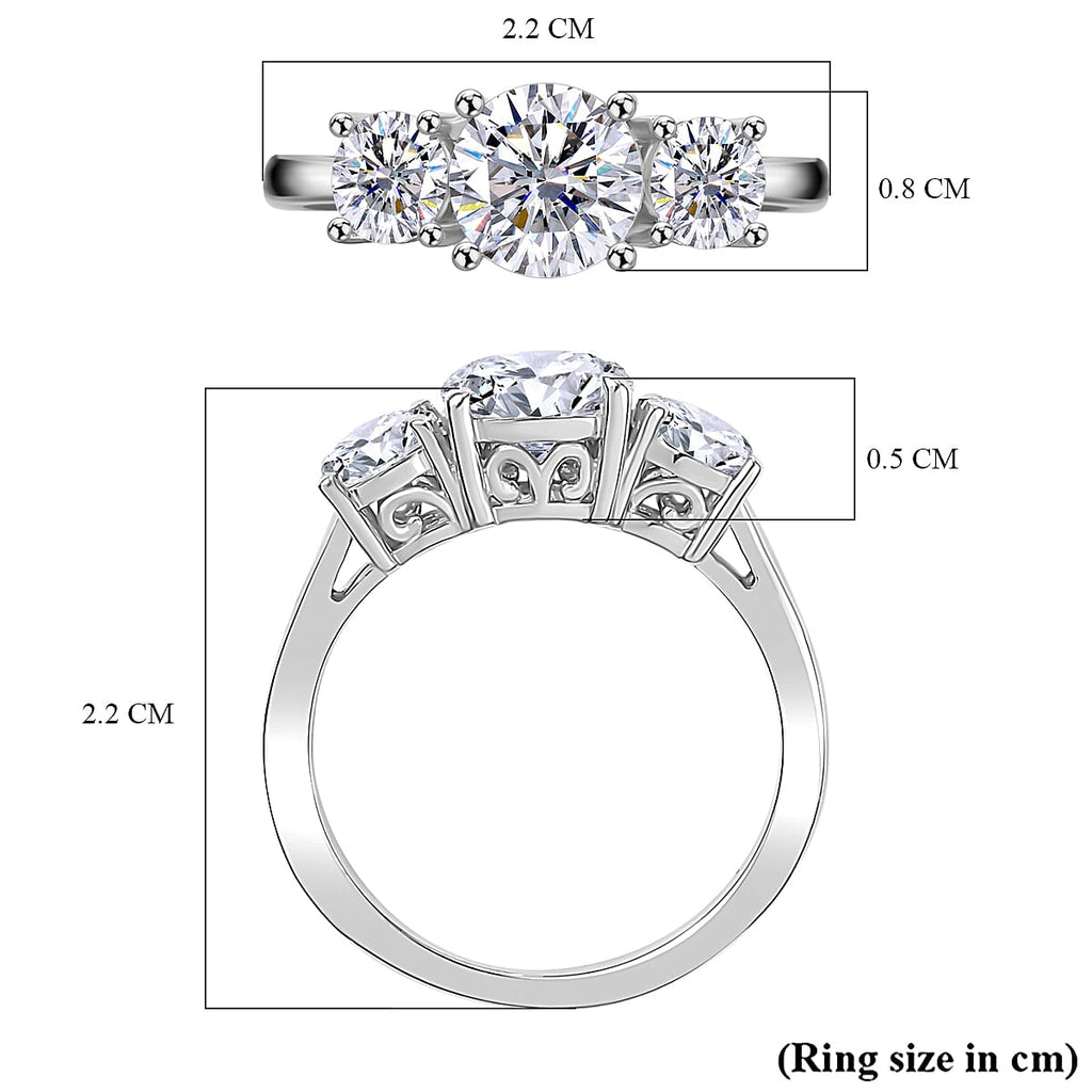 J Francis - Swarovski Zirconia 3 Stone Ring in Rhodium Overlay Sterling Silver 3.75 Ct.