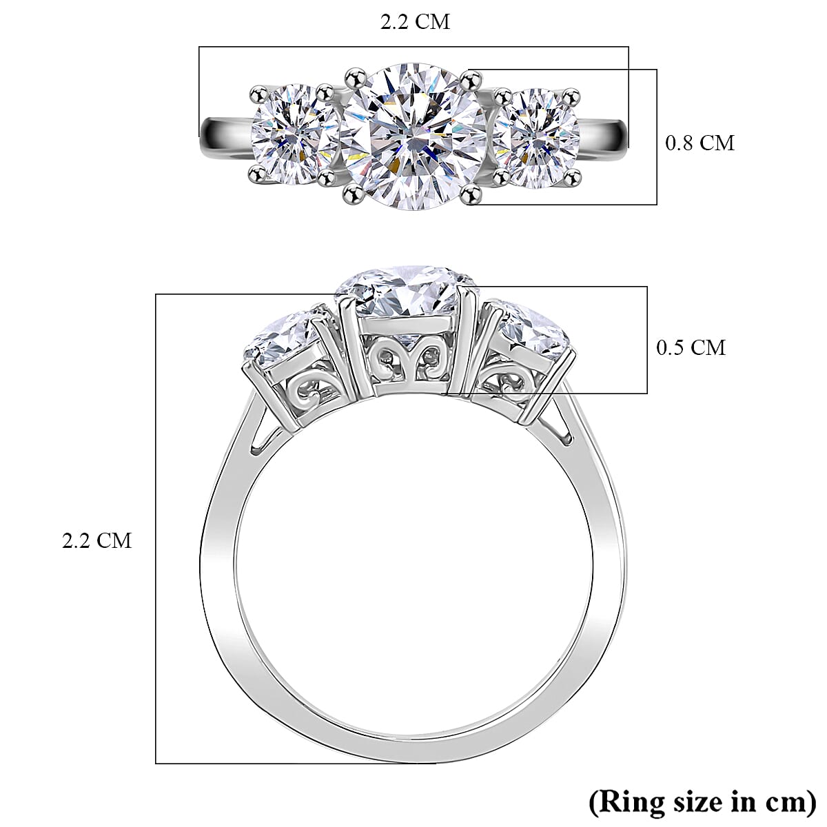 J Francis - SWAROVSKI ZIRCONIA 3-Stone Ring in Rhodium Plated Sterling Silver 3.75 ct. 7876881 5