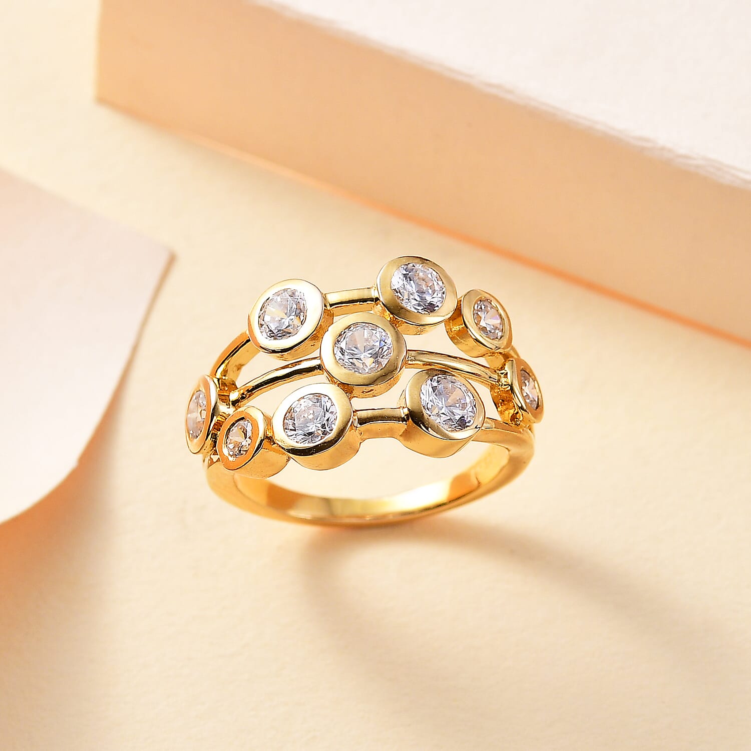 J Francis - SWAROVSKI ZIRCONIA Bubble Ring in 18K Vermeil Yellow Gold Plated Sterling Silver 3.38 ct. 7884354 2