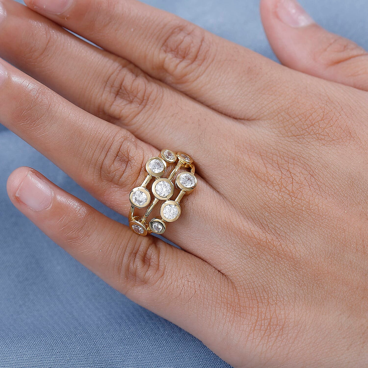 J Francis - SWAROVSKI ZIRCONIA Bubble Ring in 18K Vermeil Yellow Gold Plated Sterling Silver 3.38 ct. 7884354 3