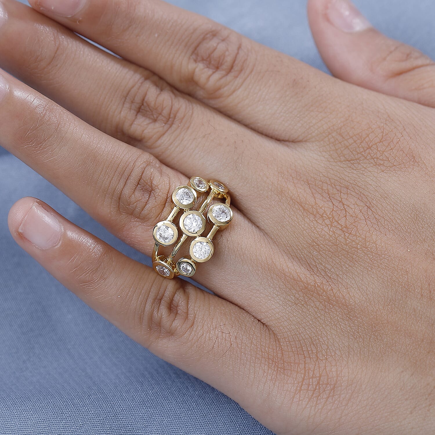 J Francis - SWAROVSKI ZIRCONIA Bubble Ring in 18K Vermeil Yellow Gold Plated Sterling Silver 3.38 ct. 7884354 3