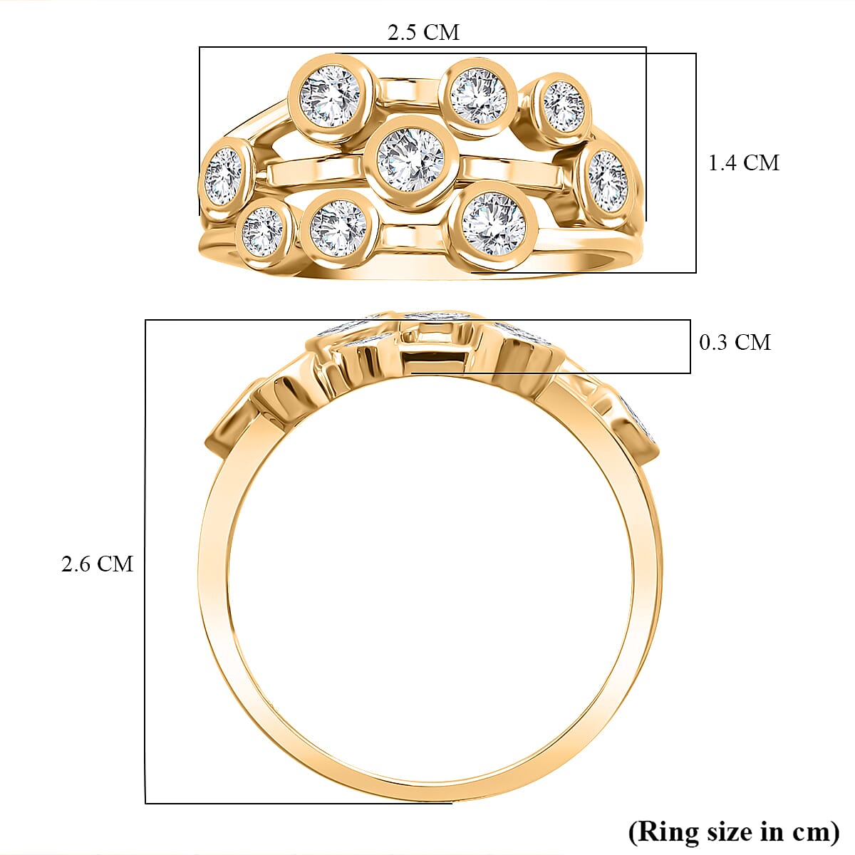 J Francis - SWAROVSKI ZIRCONIA Bubble Ring in 18K Vermeil Yellow Gold Plated Sterling Silver 3.38 ct. 7884354 6