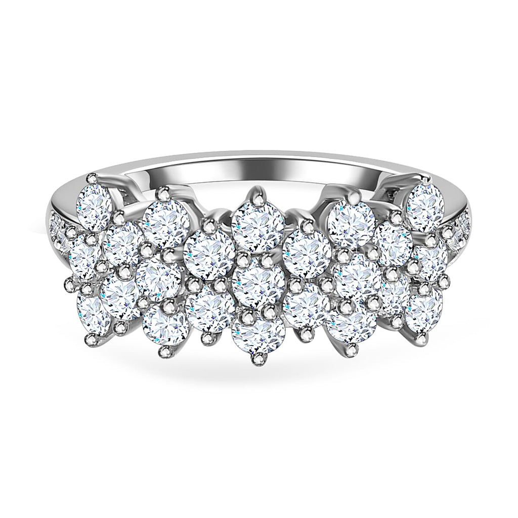 Finest CZ Cluster Ring in Platinum Overlay Sterling Silver 2.30 Ct