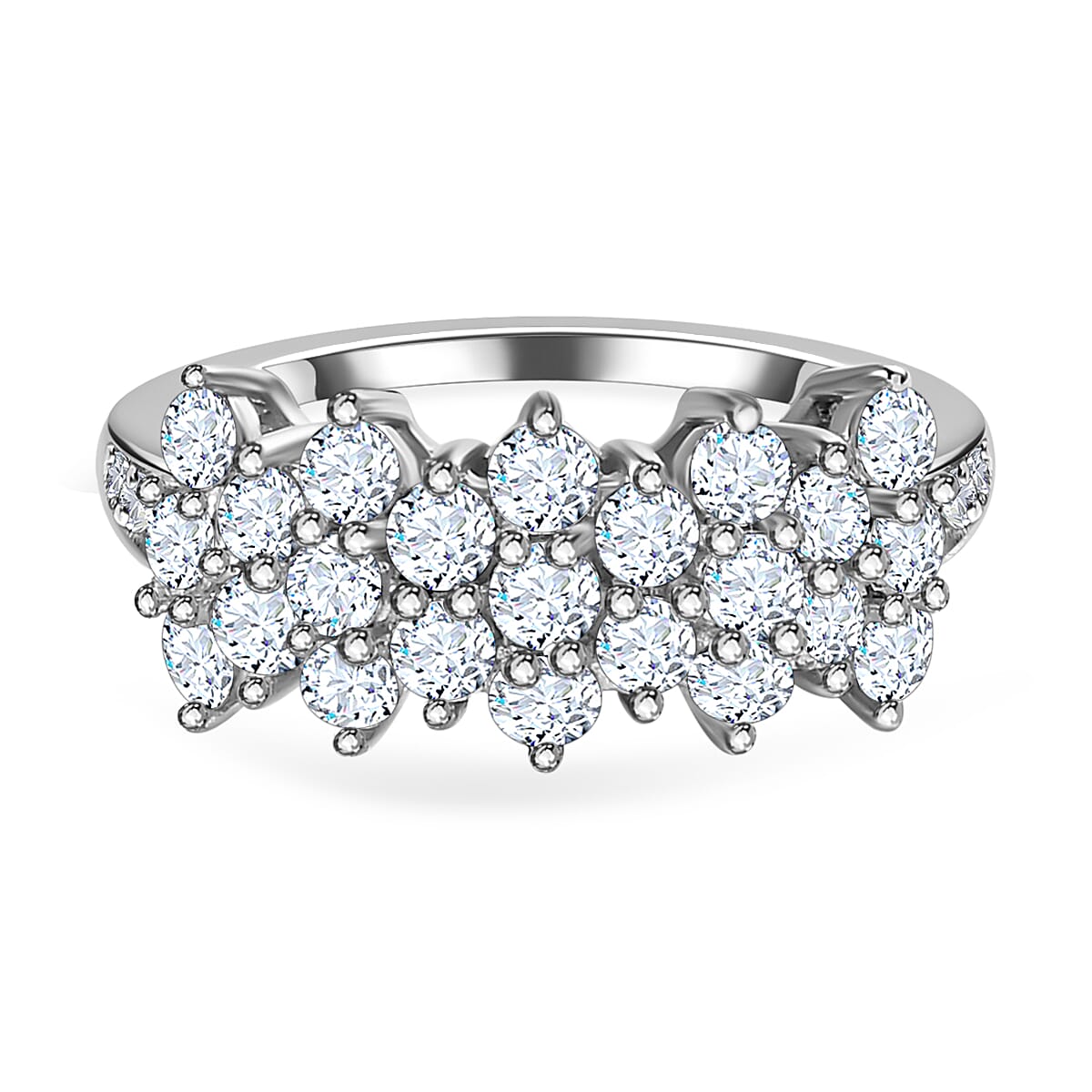 Finest CZ Cluster Ring in Platinum Overlay Sterling Silver 2.30 Ct 7636415 0