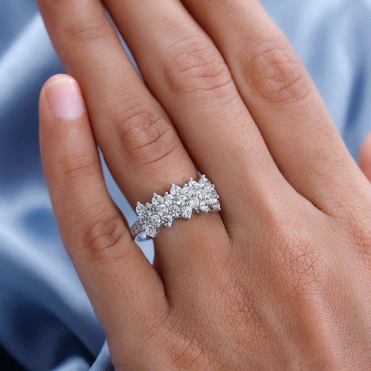Finest CZ Cluster Ring in Platinum Overlay Sterling Silver 2.30 Ct 7636415 2
