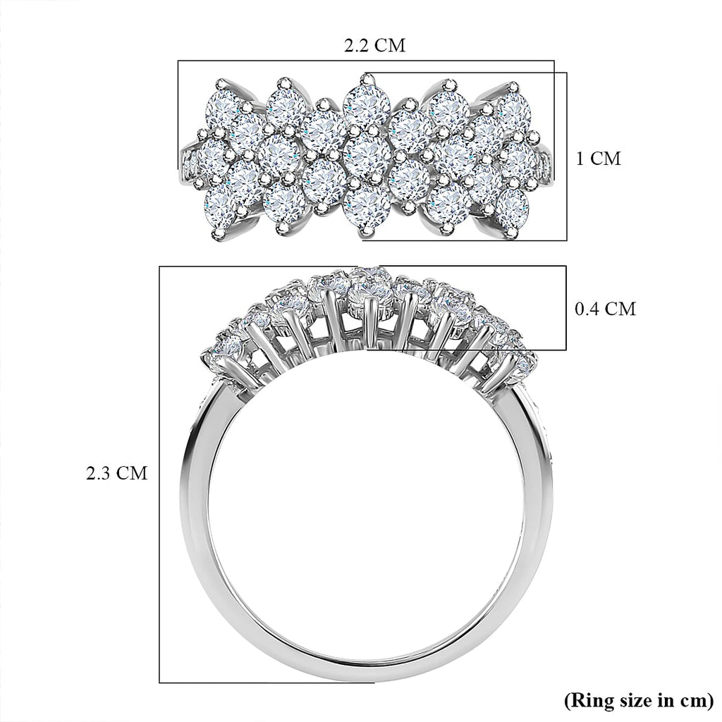 Finest CZ Cluster Ring in Platinum Overlay Sterling Silver 2.30 Ct