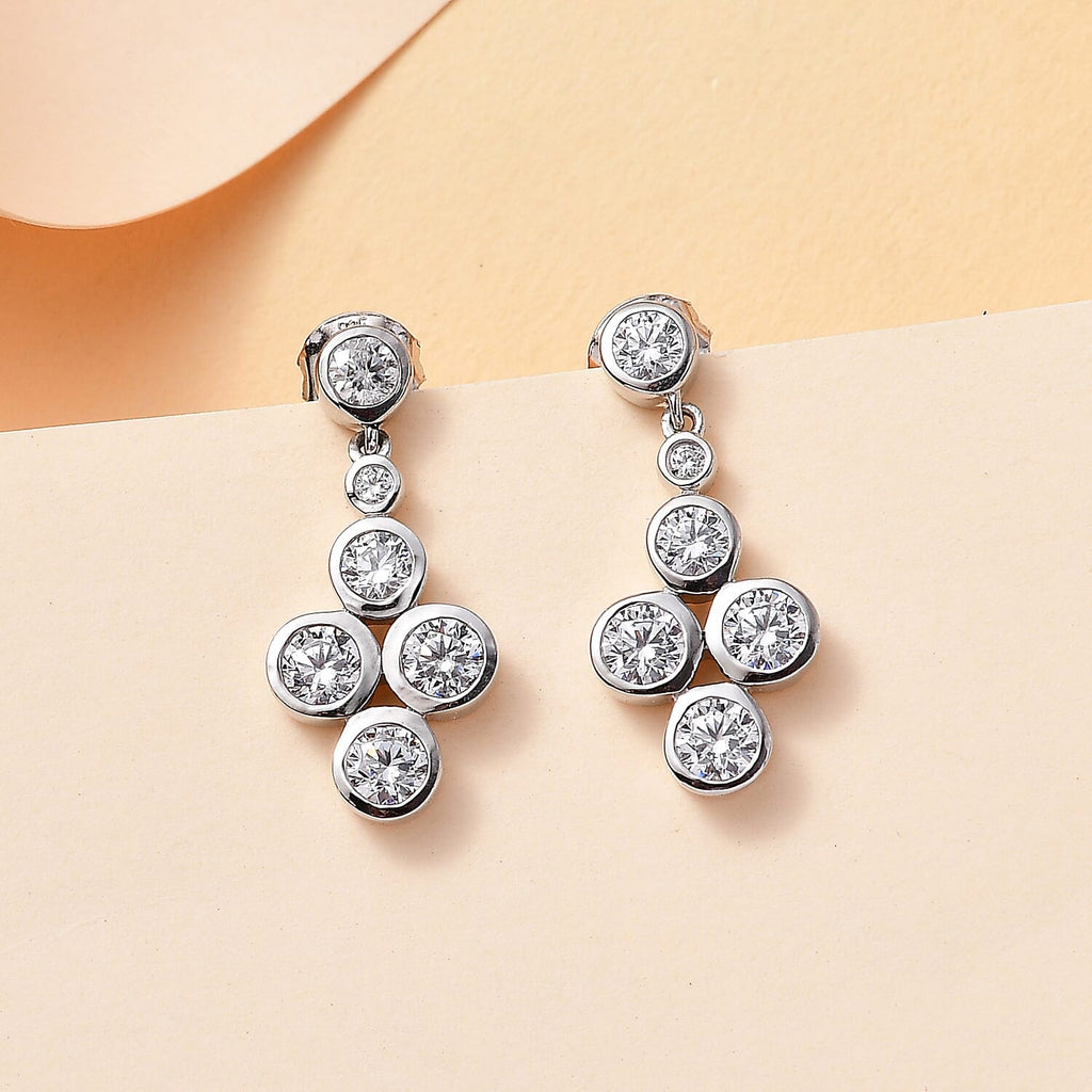 J Francis - Swarovski Zirconia Dangling Earring With Push Back in Rhodium Overlay Sterling Silver 5.44 Ct.