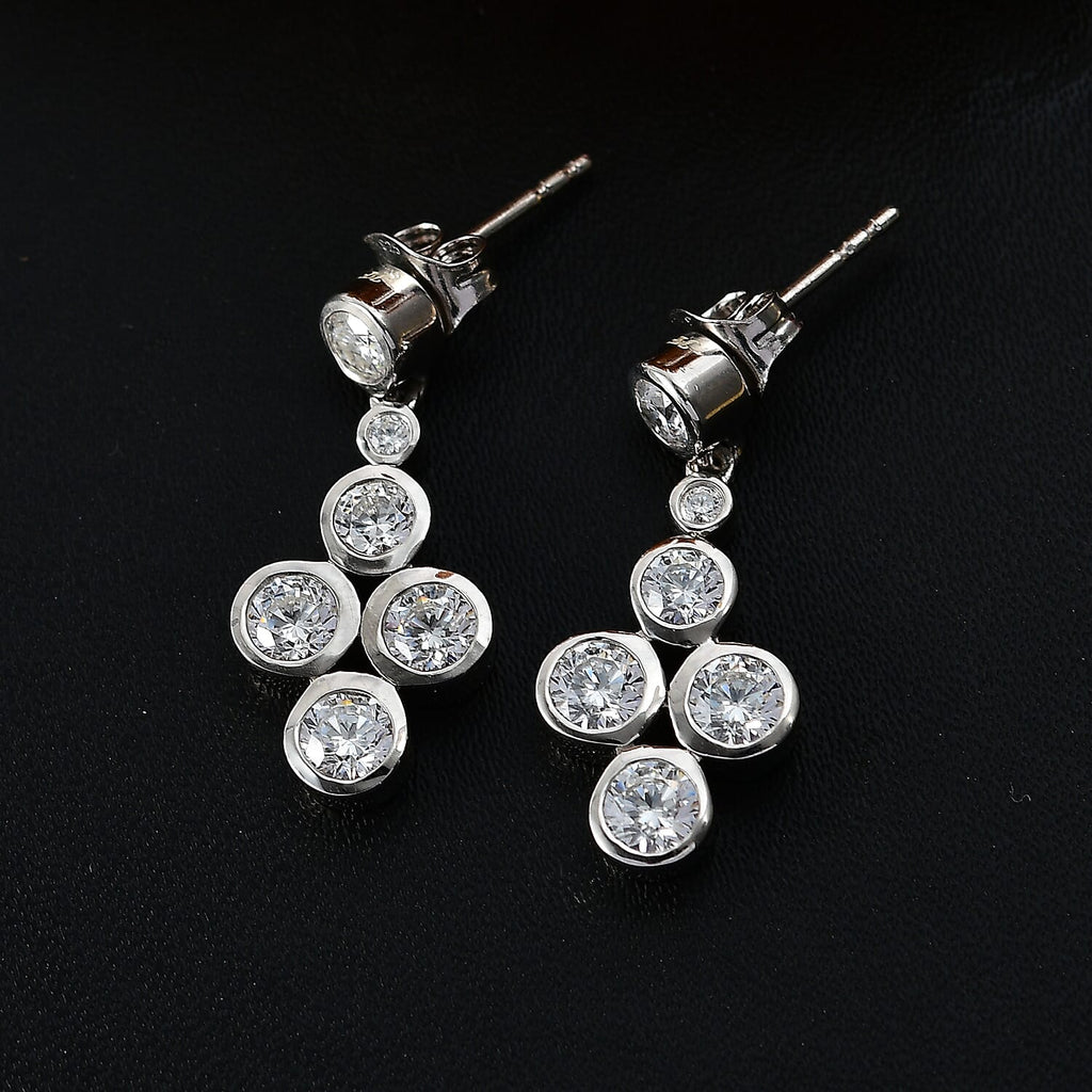 J Francis - Swarovski Zirconia Dangling Earring With Push Back in Rhodium Overlay Sterling Silver 5.44 Ct.