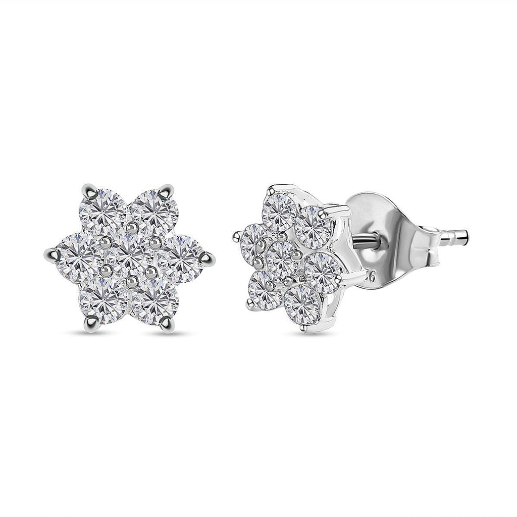Simulated Diamond Floral Stud Earrings in Sterling Silver