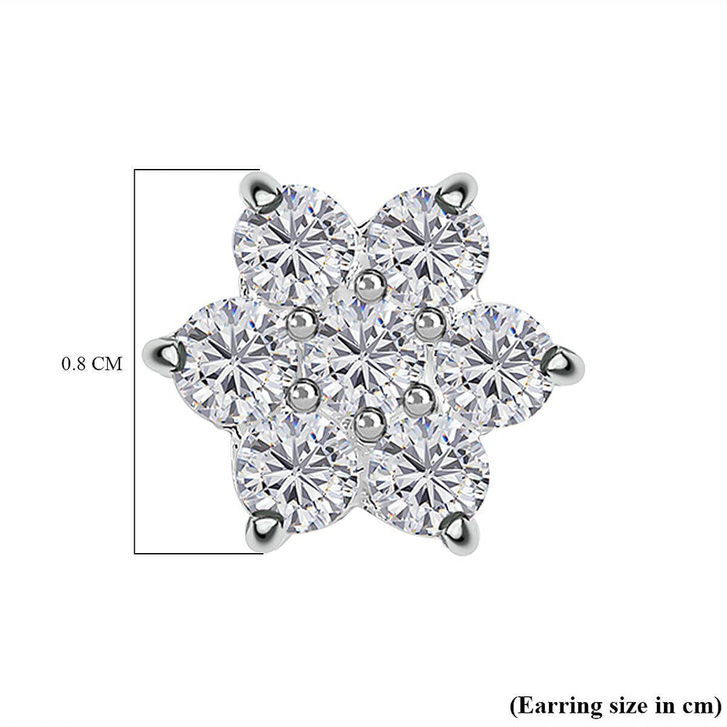 Simulated Diamond Floral Stud Earrings in Sterling Silver