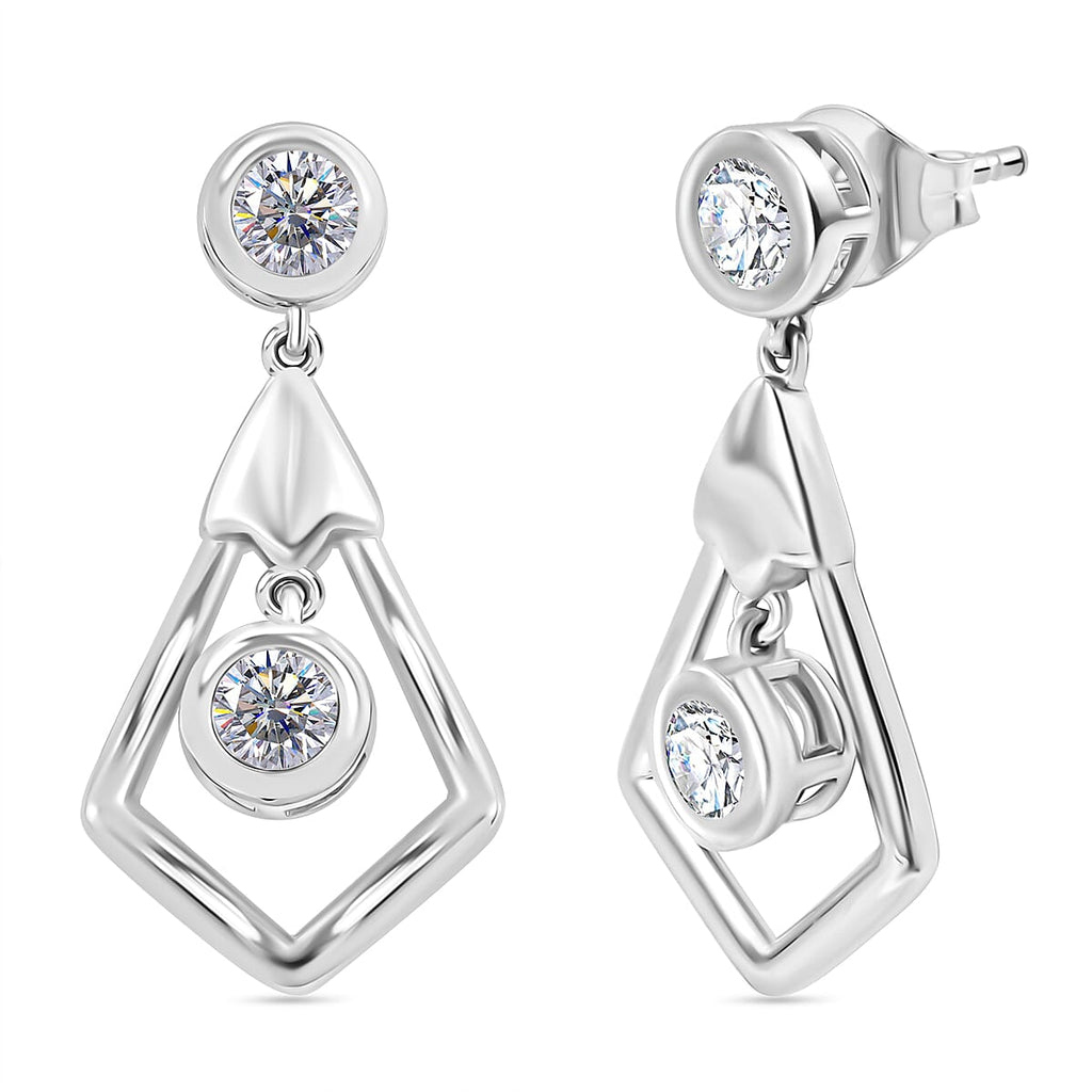 J Francis - Swarovski Zirconia Earring With Push Back in Rhodium Overlay Sterling Silver 2.40 Ct.