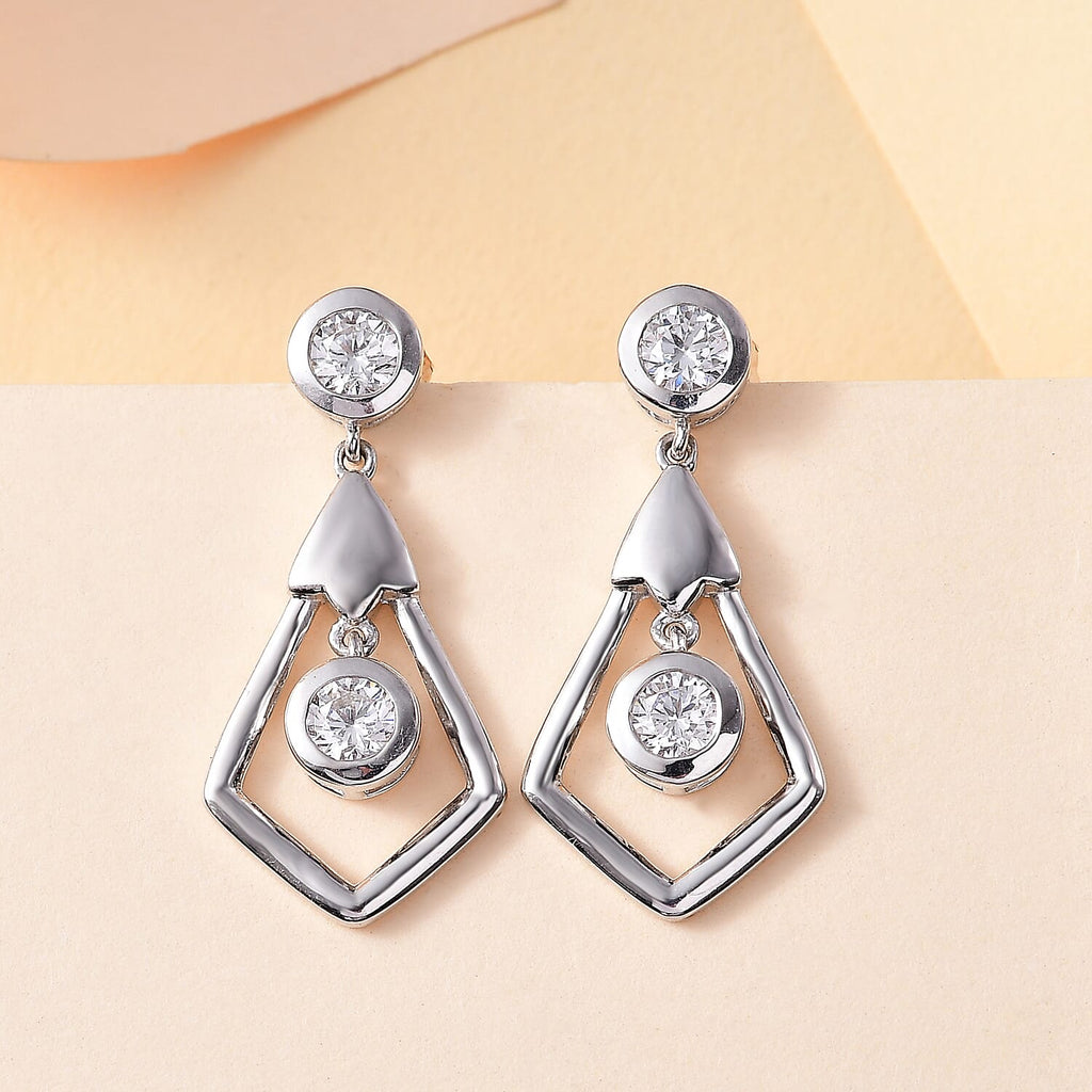 J Francis - Swarovski Zirconia Earring With Push Back in Rhodium Overlay Sterling Silver 2.40 Ct.