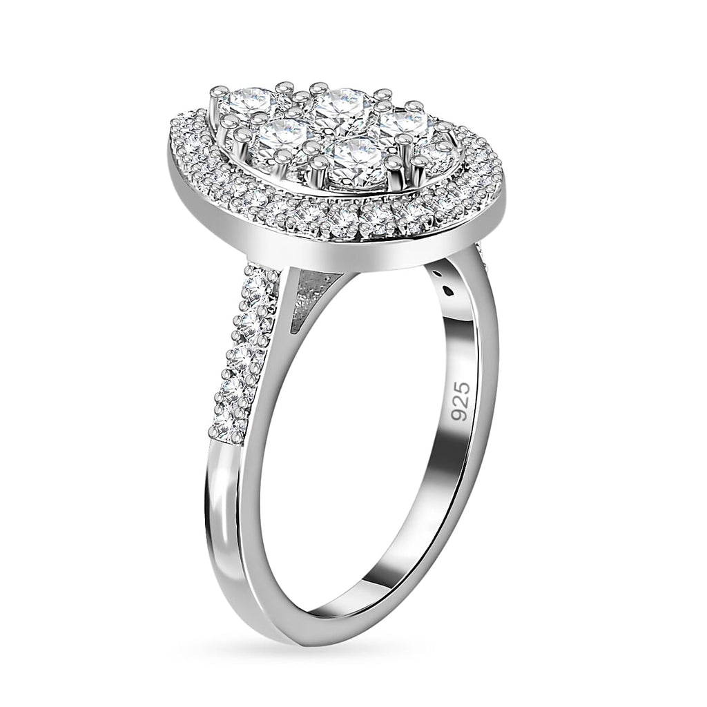 Finest CZ Halo Teardrop Ring in Platinum Overlay Sterling Silver 2.17 Ct