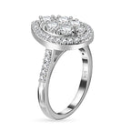 Finest CZ Halo Teardrop Ring in Platinum Overlay Sterling Silver 2.17 Ct