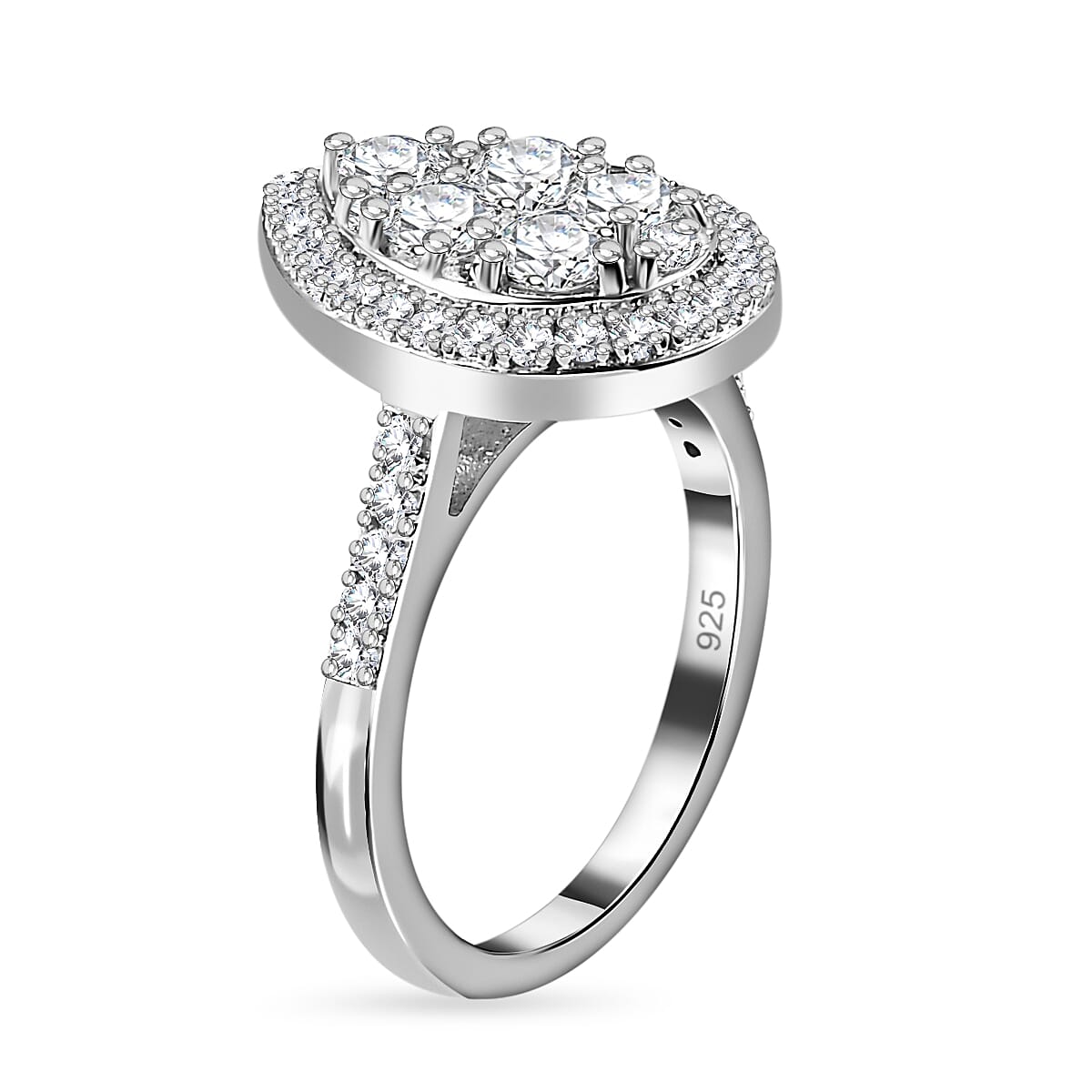 Finest CZ Halo Teardrop Ring in Platinum Overlay Sterling Silver 2.17 Ct 7649064 3
