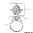 Finest CZ Halo Teardrop Ring in Platinum Overlay Sterling Silver 2.17 Ct
