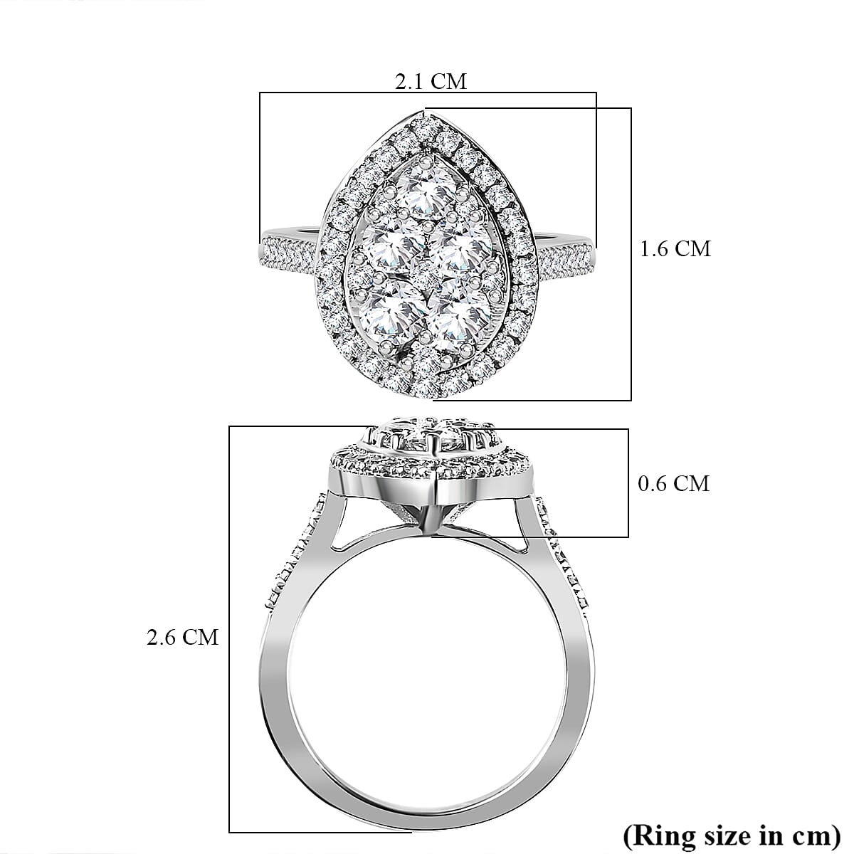Finest CZ Halo Teardrop Ring in Platinum Overlay Sterling Silver 2.17 Ct 7649064 5