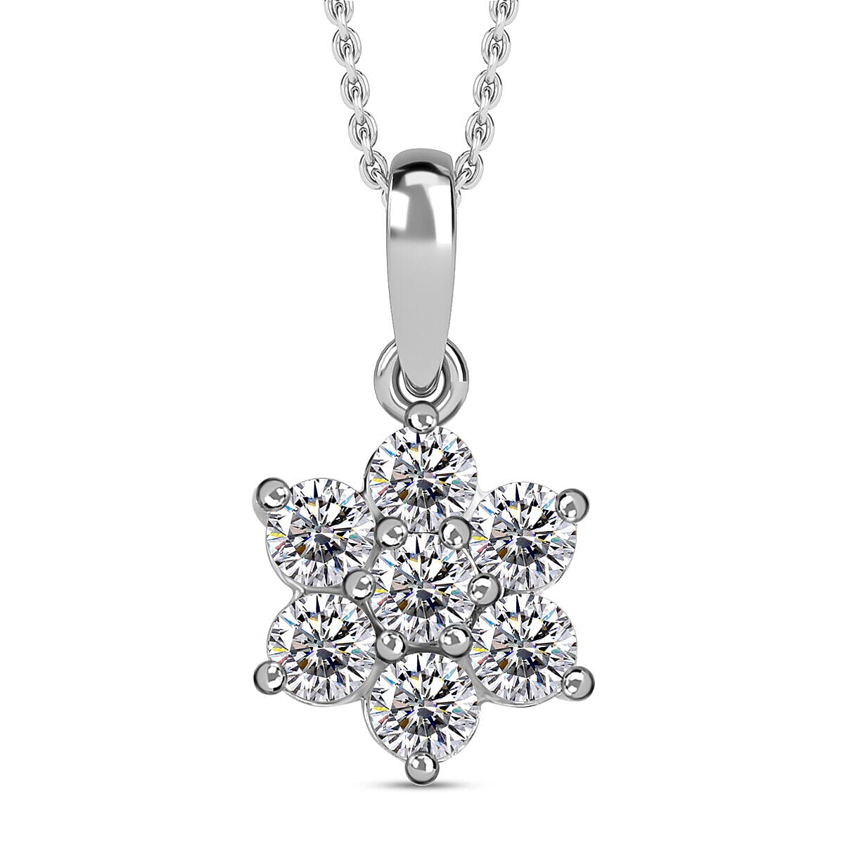 NY Closeout - Simulated Diamond Cluster Floral Pendant Sterling Silver  (Size - 20) 4401871 0