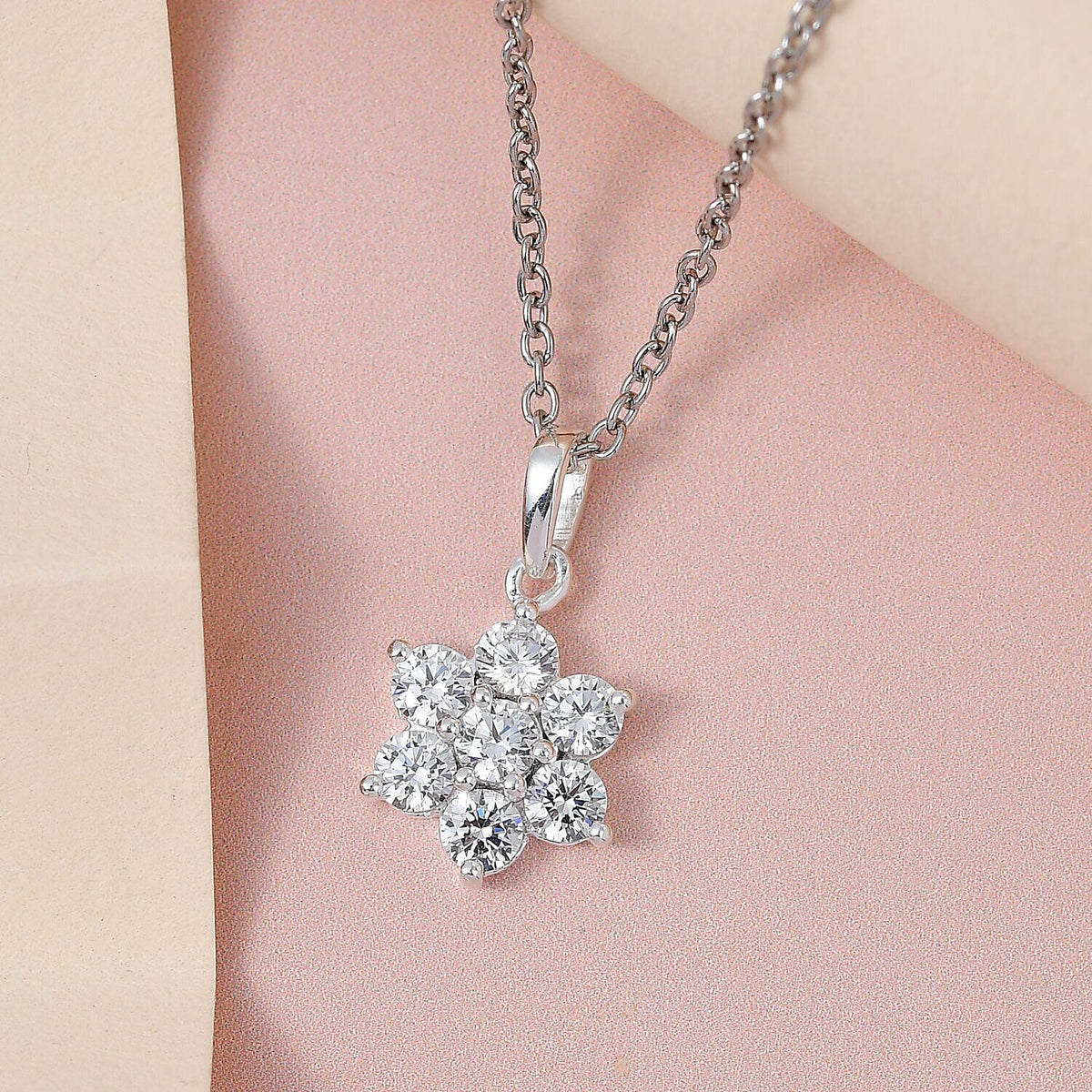 NY Closeout - Simulated Diamond Cluster Floral Pendant Sterling Silver  (Size - 20) 4401871 3