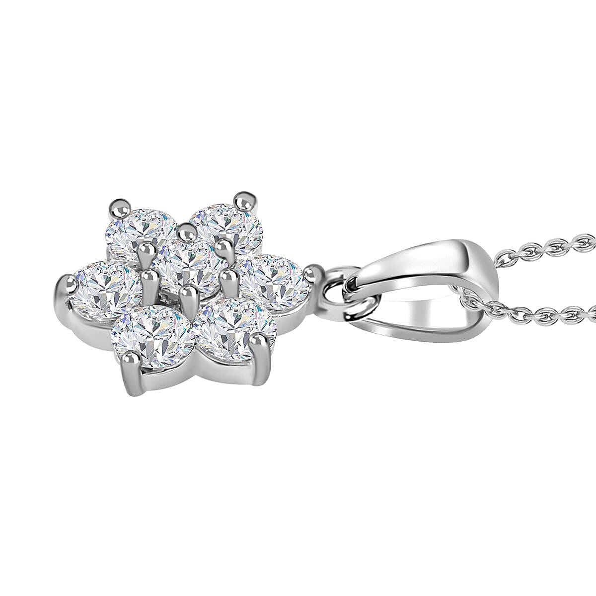 NY Closeout - Simulated Diamond Cluster Floral Pendant Sterling Silver  (Size - 20) 4401871 4