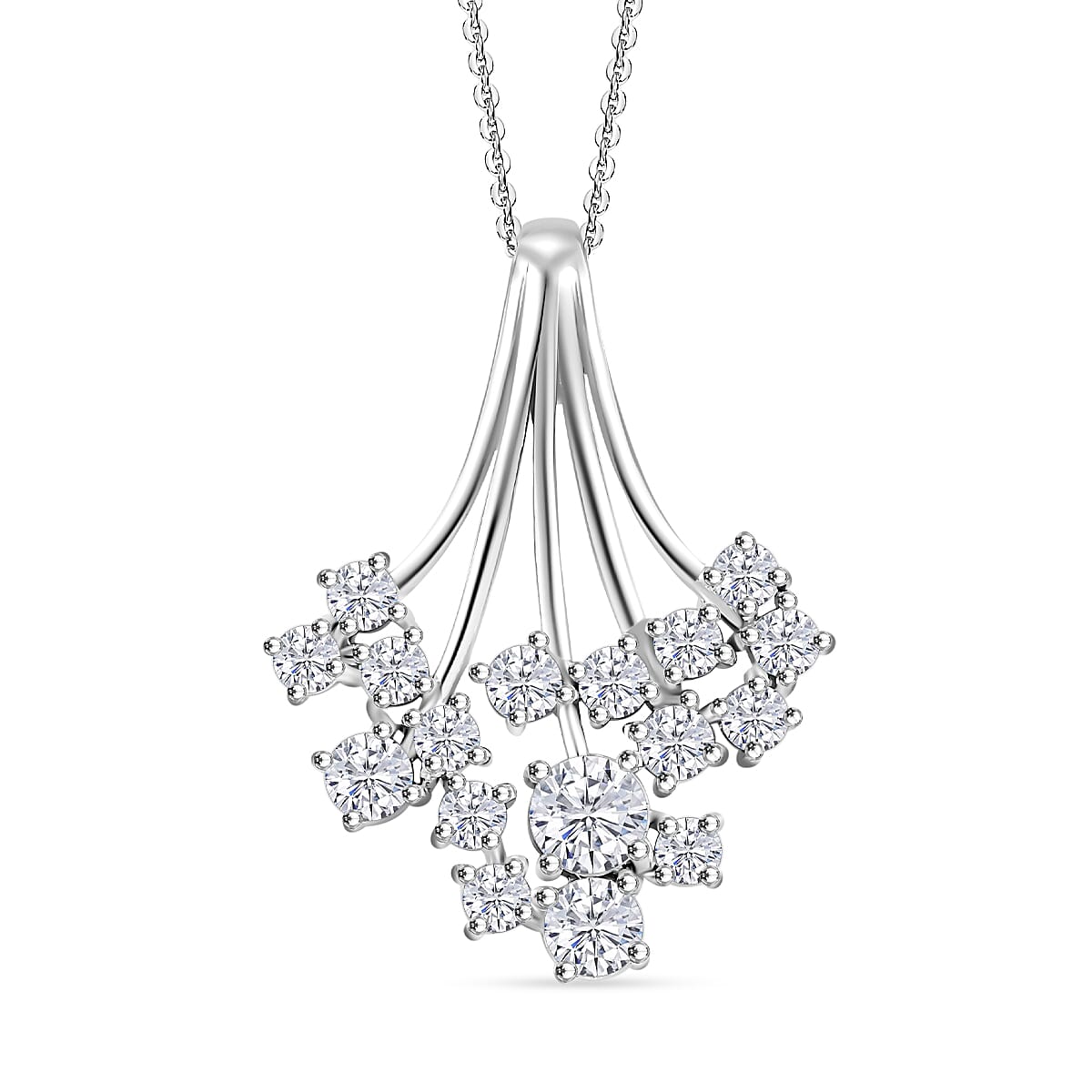 J Francis - SWAROVSKI ZIRCONIA Waterfall Pendant with Chain (Size 20) in Rhodium Plated Sterling Silver 3.55 ct. 4306142 0