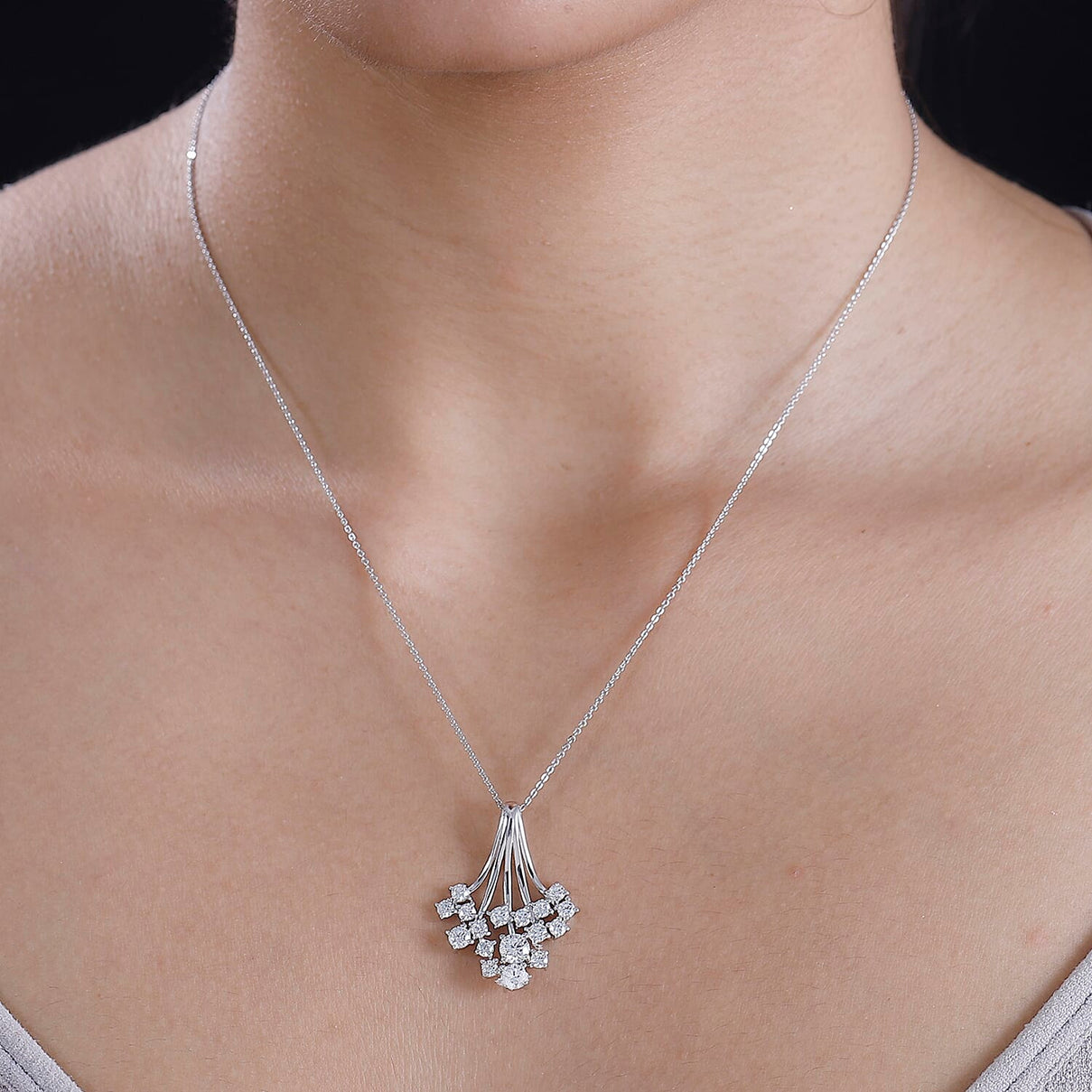 J Francis - SWAROVSKI ZIRCONIA Waterfall Pendant with Chain (Size 20) in Rhodium Plated Sterling Silver 3.55 ct. 4306142 2