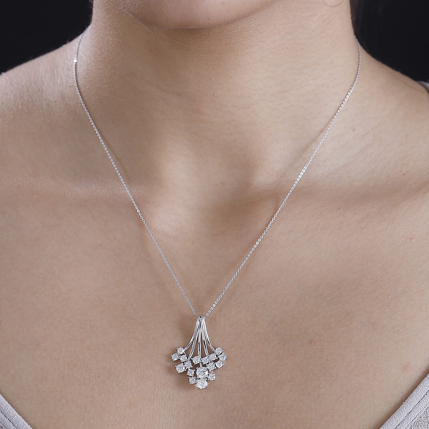 J Francis - SWAROVSKI ZIRCONIA Waterfall Pendant with Chain (Size 20) in Rhodium Plated Sterling Silver 3.55 ct. 4306142 2
