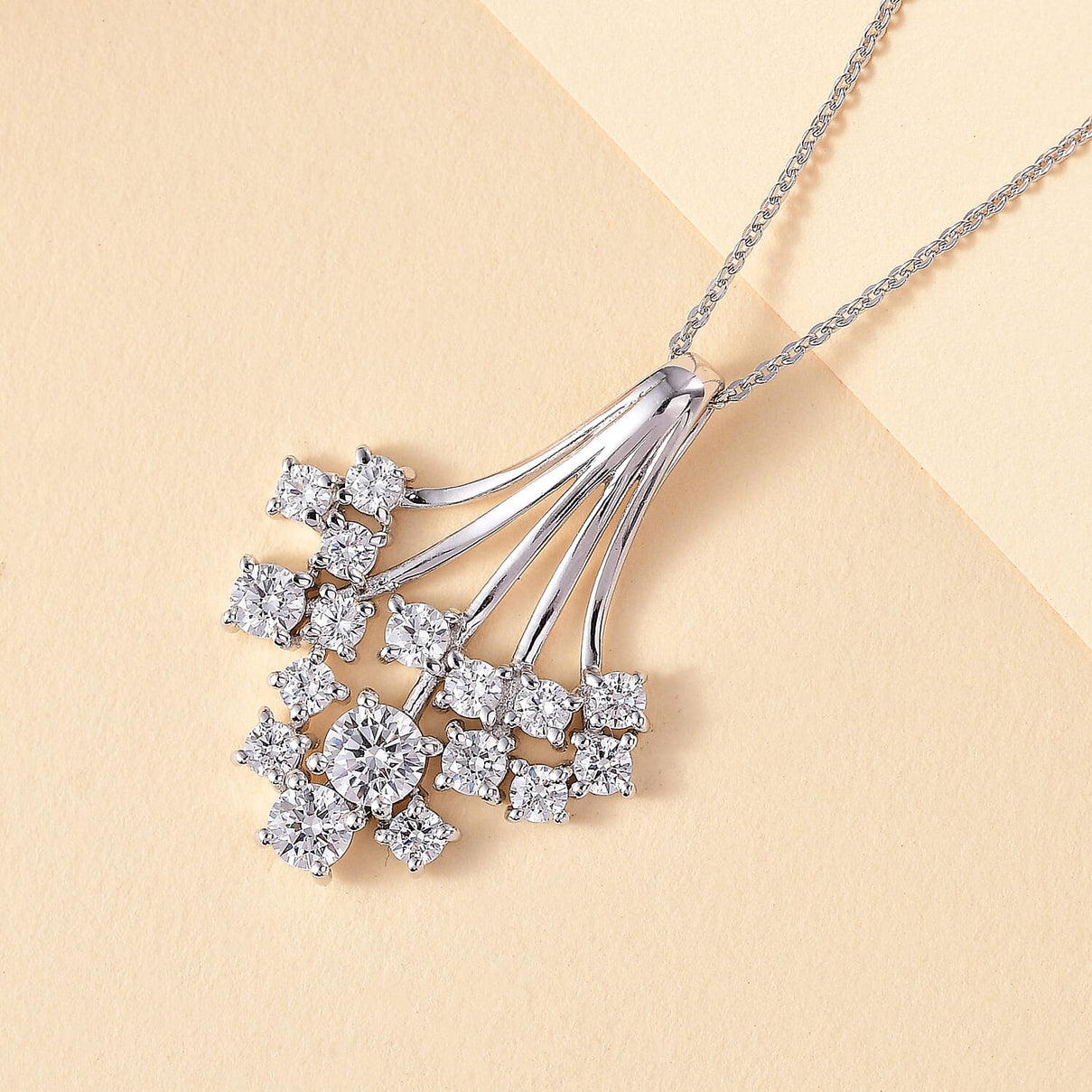 J Francis - SWAROVSKI ZIRCONIA Waterfall Pendant with Chain (Size 20) in Rhodium Plated Sterling Silver 3.55 ct. 4306142 3