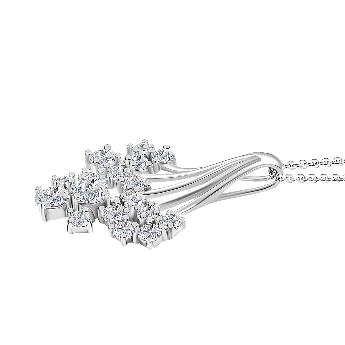 J Francis - SWAROVSKI ZIRCONIA Waterfall Pendant with Chain (Size 20) in Rhodium Plated Sterling Silver 3.55 ct. 4306142 4
