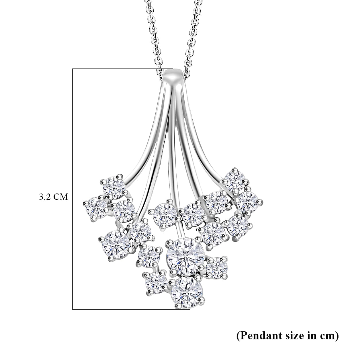 J Francis - SWAROVSKI ZIRCONIA Waterfall Pendant with Chain (Size 20) in Rhodium Plated Sterling Silver 3.55 ct. 4306142 6