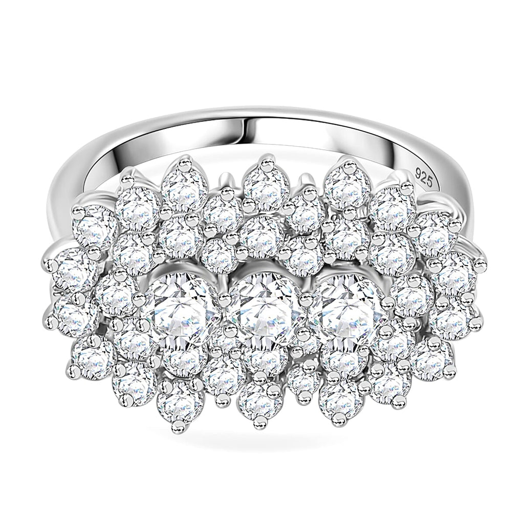 J Francis - Swarovski Zirconia Cluster Boat Ring in Rhodium Overlay Sterling Silver 4.06 Ct.