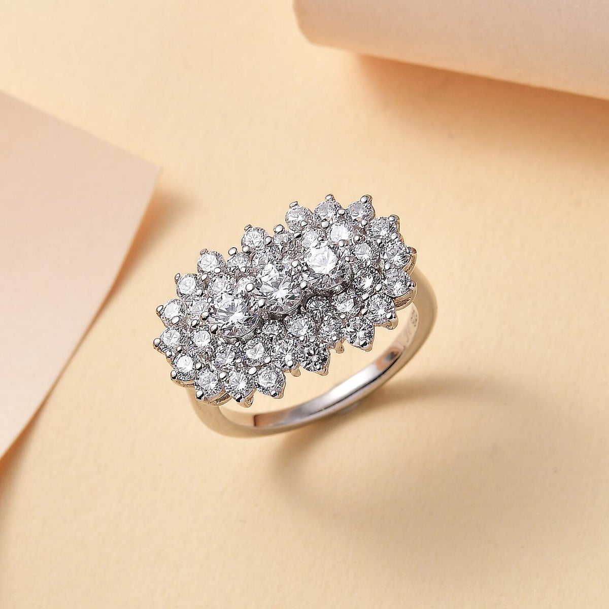 J Francis - SWAROVSKI ZIRCONIA Cluster Boat Ring in Rhodium Plated Sterling Silver 4.06 ct. 7863255 1