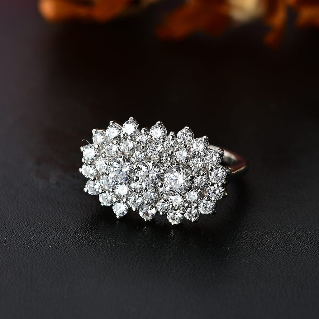 J Francis - Swarovski Zirconia Cluster Boat Ring in Rhodium Overlay Sterling Silver 4.06 Ct.