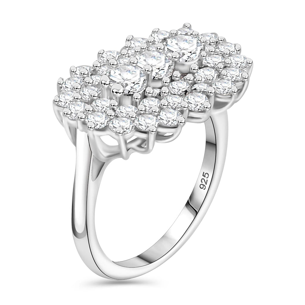 J Francis - Swarovski Zirconia Cluster Boat Ring in Rhodium Overlay Sterling Silver 4.06 Ct.