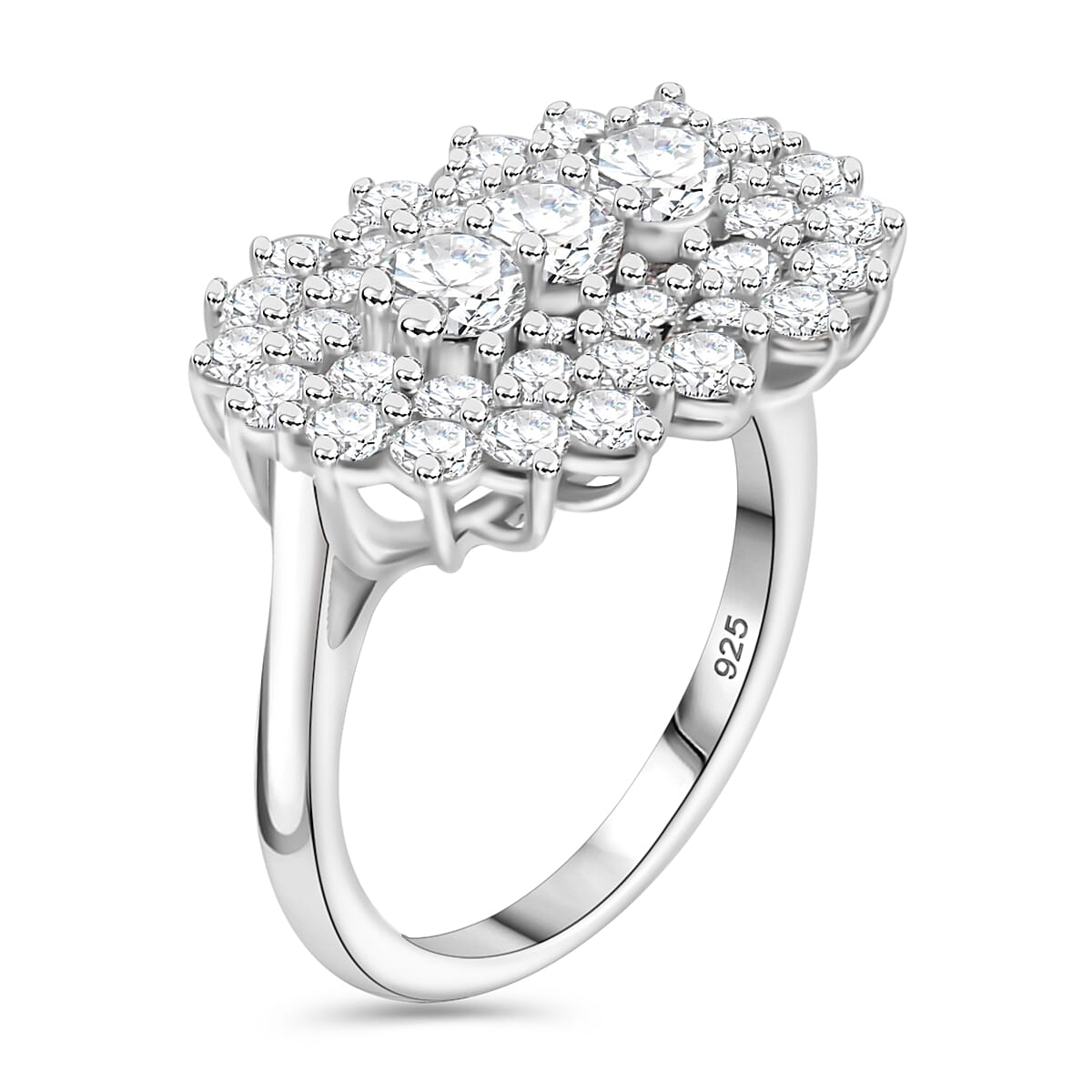 J Francis - SWAROVSKI ZIRCONIA Cluster Boat Ring in Rhodium Plated Sterling Silver 4.06 ct. 7863255 4