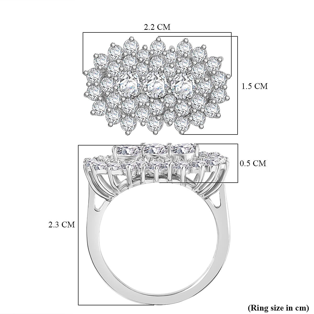 J Francis - SWAROVSKI ZIRCONIA Cluster Boat Ring in Rhodium Plated Sterling Silver 4.06 ct. 7863255 6