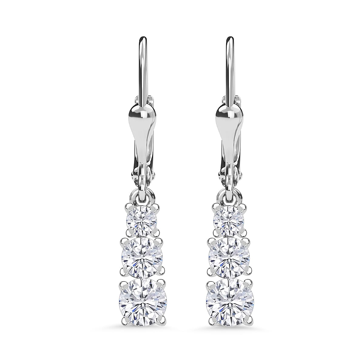 J Francis - SWAROVSKI ZIRCONIA 3-Stone Dangle Earrings in Rhodium Plated Sterling Silver 3.01 ct. 7877027 0