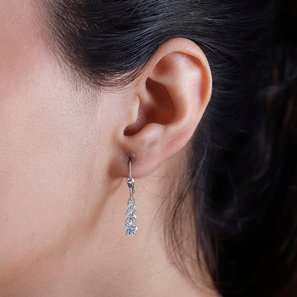 J Francis - SWAROVSKI ZIRCONIA 3-Stone Dangle Earrings in Rhodium Plated Sterling Silver 3.01 ct. 7877027 3