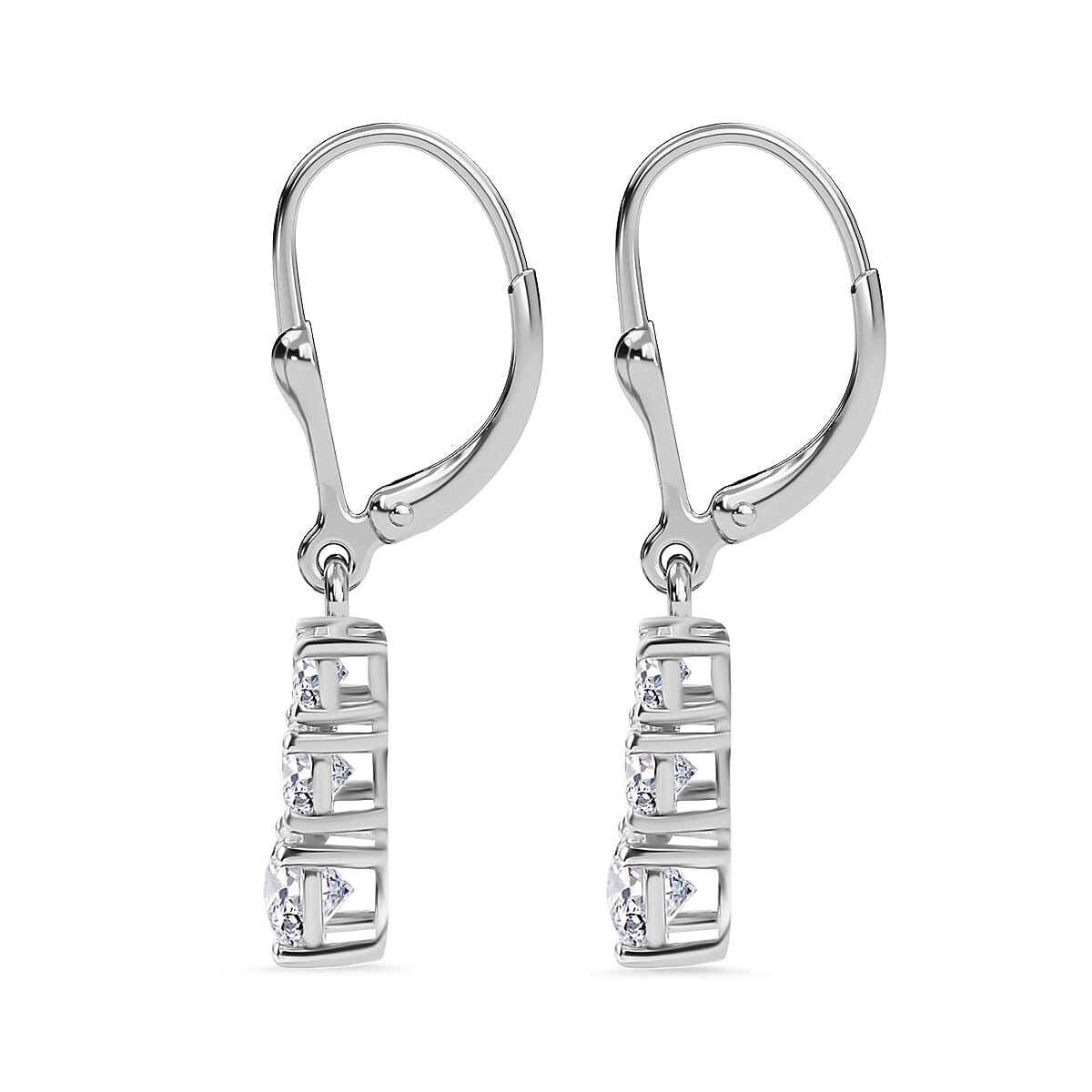J Francis - SWAROVSKI ZIRCONIA 3-Stone Dangle Earrings in Rhodium Plated Sterling Silver 3.01 ct. 7877027 4